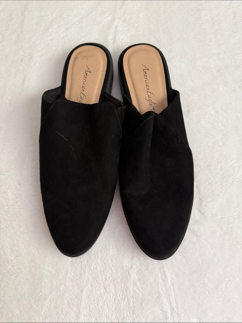 American Eagle Outfitters Black Slip-On Suede Mule Slides
